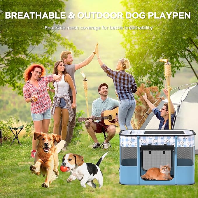 Portable Pet Playpen Cat Cages Indoor， 27.6" L x 21.7" W x 17.7" Collapsible Dog Crates Made of 600D Oxford Material Tent Kennel Playpen for Dogs Cat and Rabbit Travel Dog Playpen Indoor(S, Blue)