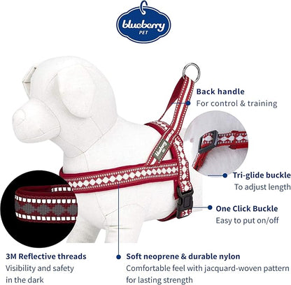Blueberry Pet 4 Colors Soft & Comfy 3M Reflective Jacquard Padded Dog Harness, Chest Girth 16.5" - 21", Marsala Red, Small, Adjustable Harnesses for Dogs