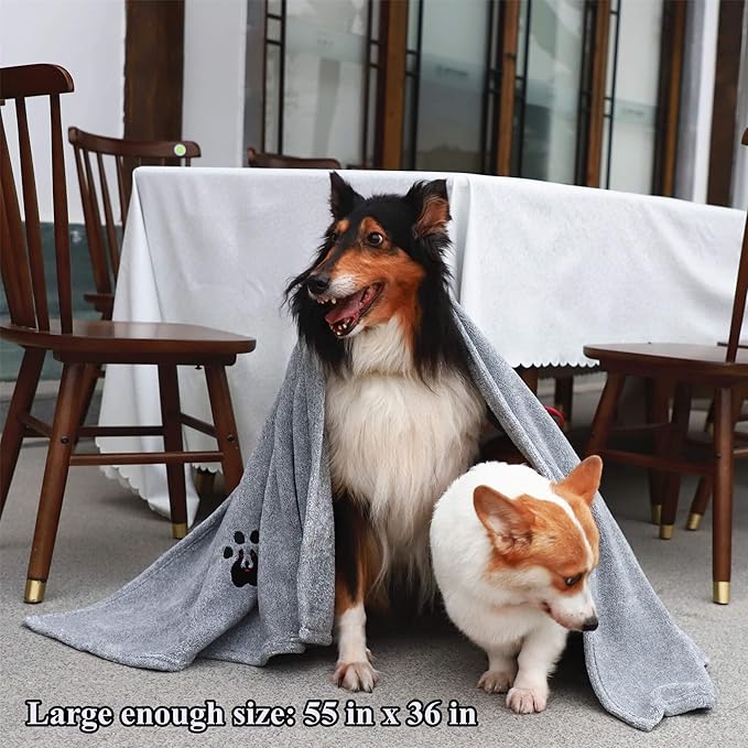 Dogvingpk Extra Large Dog Towel Super Absorbent Soft Microfiber Pet Bath Grooming Towels for Drying Dogs and Other Pets (XL-55" * 36", Grey)