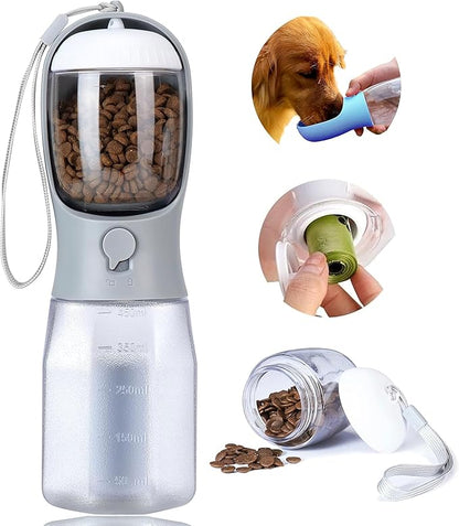 Dog Water Bottle with Food Container, Portable Pet Dog Water Dispenser for Outdoor Walking,Hiking,Travel,Puppy Essentials,Puppy Supplies,Replaceable Waste Bags