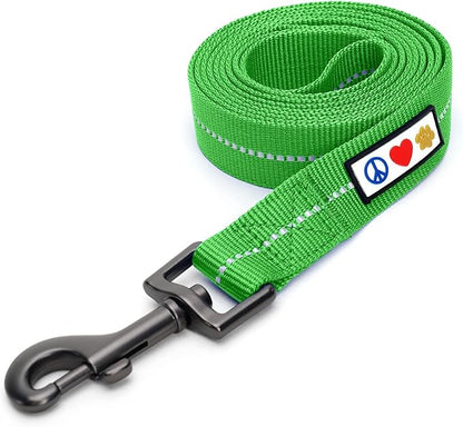 Pawtitas Green Dog Leash 6 ft M/L Reflective Durable Lightweight Recycled Lead for Medium or Large Dogs and Puppies