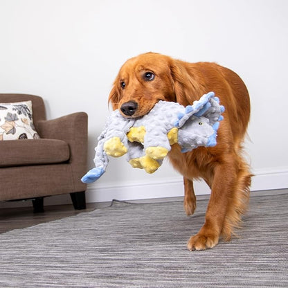 goDog Dinos Frills Squeaky Plush Dog Toy with Chew Guard Technology, Durable Fabric & Squeaker for Active Play, Gray, Large