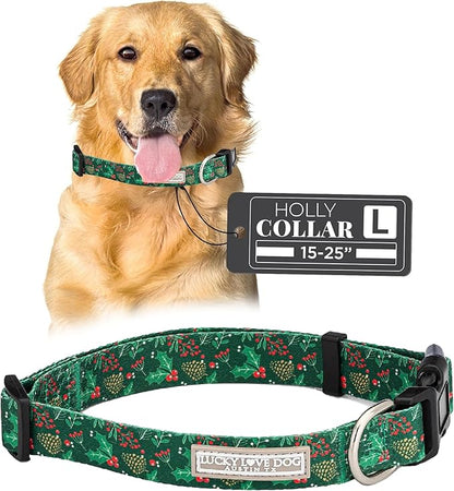 Lucky Love Dog - Adjustable Dog Collar with Easy Click Holly for Large Ones, Durable, & Comfortable for Male & Female Dogs, Pet Collar for Puppies & Adult Dogs - Holly, Large