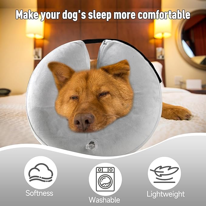 Inflatable Dog Cone, Soft Dog Cone Collar After Surgery for Alternative with Enhanced Anti-Licking Guard Shield Adjustable Detachable, Elizabethan Collar (L, Gray)