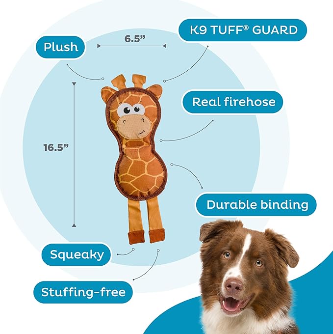 Outward Hound Fire Biterz Giraffe Firehose Plush Dog Toy, Brown, Medium