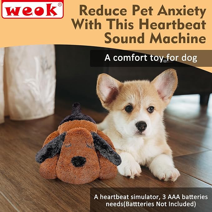WEOK Heartbeat Puppy for Dogs, Helps for Anxiety Relief and Calming, Stuffed Animal Anxiety Calming Behavioral Puppy Heartbeat Toy Sleep aid for Cats Pets（for Small Breeds）