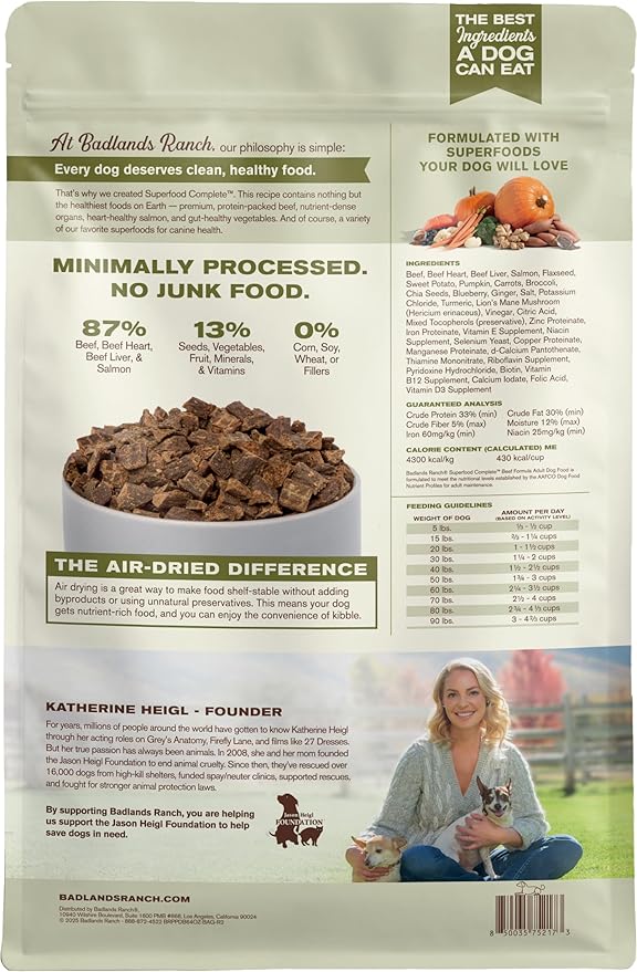 BADLANDS RANCH by Katherine Heigl – Superfood Complete Air-Dried Beef Dog Food – High Protein with Superfoods for Daily Wellness & Consistent Nutrition – 64 oz