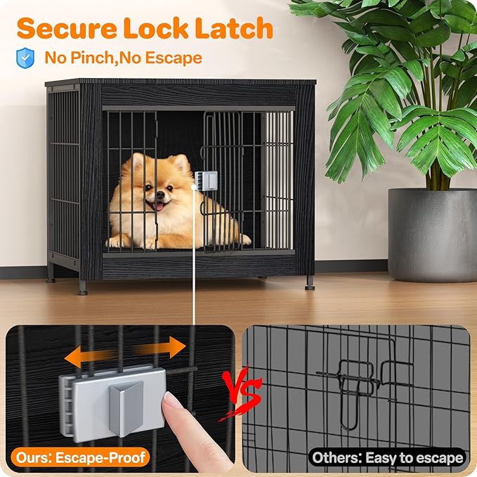 Dog Crate Furniture, Wooden Dog Crate 27in, Decorative Cage with End Table for Dog Indoor Kennel, High Anxiety Dog, Escape-Proof Locks for All Breeds