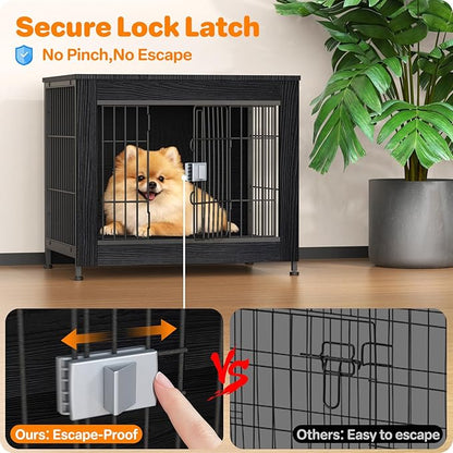 Dog Crate Furniture, Wooden Dog Crate 27in, Decorative Cage with End Table for Dog Indoor Kennel, High Anxiety Dog, Escape-Proof Locks for All Breeds