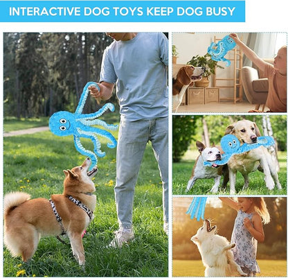 Letsmeet Squeaky Dog Toys Octopus Stuffed Crinkle Toy, Puppy Chew Toys for Teething, Durable Tug of War Interactive Plush Dog Toys for Puppies Small, Medium, and Large Dogs