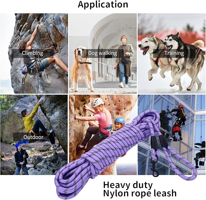 Long Dog Leash for Training 15Ft-Reflective Nylon Rope with Swivel Hook-Recall Agility Lead for Large Small Medium Dogs Outside Walking Hiking-Purple Diam 1/2"