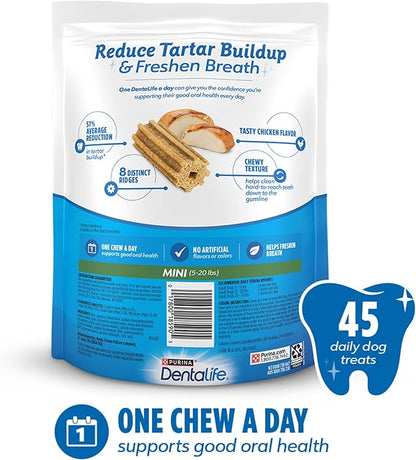 Dentalife Daily Oral Care Dog Treats for Small Dogs 5-20 lbs.,Chewy Dental Treat to Freshen Breath and Fight Tartar,Chicken Flavor,14.7 oz. Each,90 Chews - 2 x 45 ct. Pouch, 90 Count(Pack of 2)