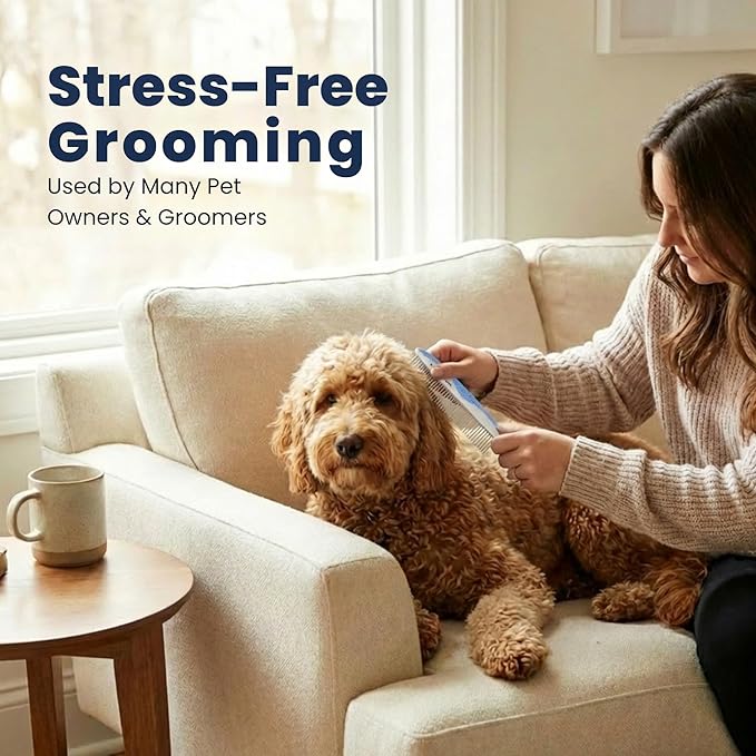 Metal Dog Grooming Comb | Removes Tangles & Matts | Dematting Pet Combs | Detangler for Matted Hair | Best Comb for Poodles, Goldendoodles, Doodles & Long Haired Dogs (Large) [We Love Doodles]