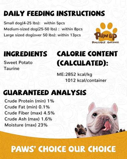 PAWUP Sweet Potatoes Strips Dog Treats - Single Ingredient Soft Chews w/Taurine, Chewy Sticks for Small & Medium Dogs, Easy to Digest, 12.5oz