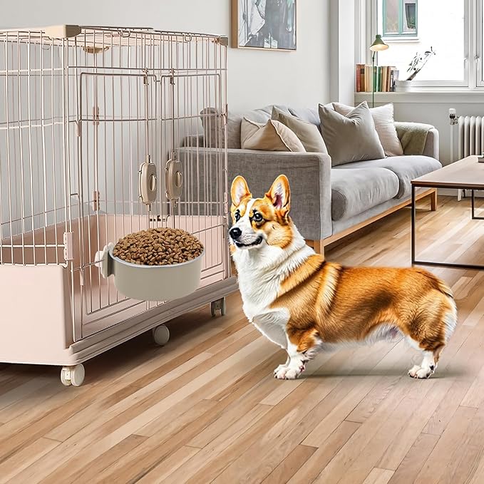 Mechpia 4 Pieces Crate Dog Bowl, Removable Stainless Steel Pet Kennel Hanging Food Water Feeder Bowl Cage Coop Cup for Puppy Medium Dog Cat Rabbit Ferret Bird