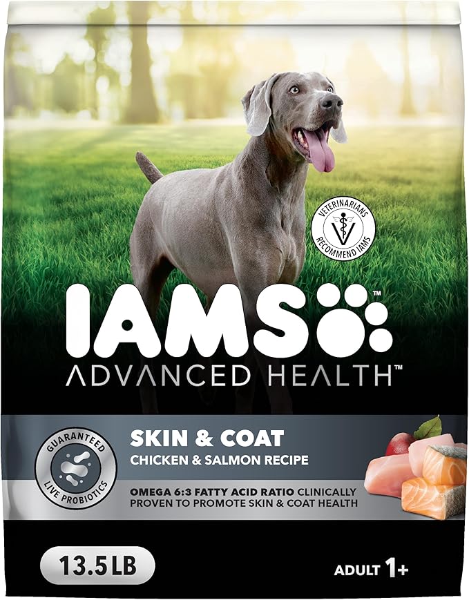 IAMS Advanced Health Skin & Coat Dry Dog Food, Adult Dog Food Dry Chicken and Salmon Recipe, 13.5 lb. Bag