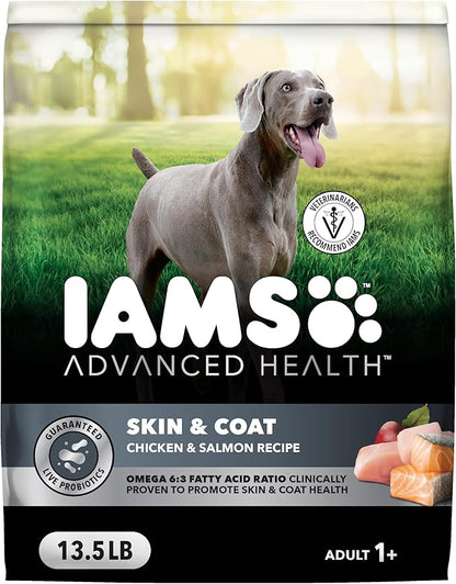 IAMS Advanced Health Skin & Coat Dry Dog Food, Adult Dog Food Dry Chicken and Salmon Recipe, 13.5 lb. Bag
