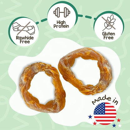 Nature Gnaws USA Turkey Tendon Rings for Dogs (8oz) - Delicious Grain Free Reward Snack for Small, Medium & Large Breeds - Premium Natural Dog Chew Treats