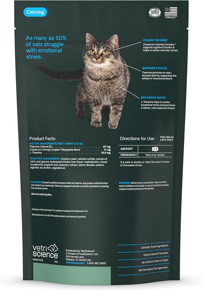 VetriScience Calm & Confident Chews, Composure Calming and Anxiety Supplement for Cats, Reduce Stress and Fear, Ideal for Travel, Vet, Grooming and Routine Changes, Chicken, 30 Count