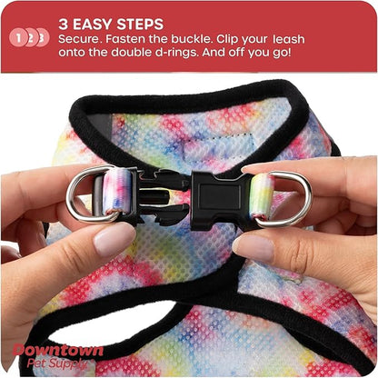Downtown Pet Supply Step-in Dog Harness – No Pull, Adjustable Padded Mesh with Reflective Trim, Secure Buckle Strap – Comfortable & Breathable Small Dog Harness, Large, Tie Dye