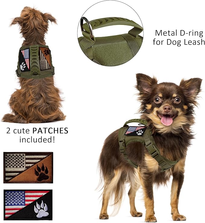 Tactical Small Dog Harness Tactical Puppy Vest with Rubber Handle K9 Military Adjustable Pet Cat Vest Harness for Outdoor Training XS Dog Harness (Green Harness)