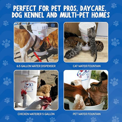 Gravity Water Bowls for Dogs: 6.5 Gallons! Pet Gravity Water Dispenser. Quiet, BPA Free, No Rust, Made in USA. Ideal for Daycares and Multi Pet Busy Parents. Automatic Fountain for Cats