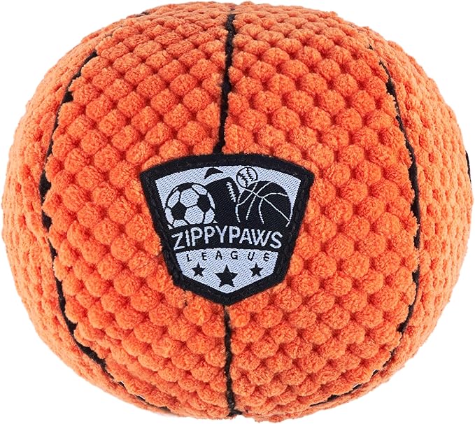 ZippyPaws SportsBallz - Dog Squeaky Toys to Keep Them Busy, Funny Plush for Small, Medium, & Large Dogs, Cute Stuffed Puppy Toy, Pet Products, Gift for All Breeds - Football & Basketball