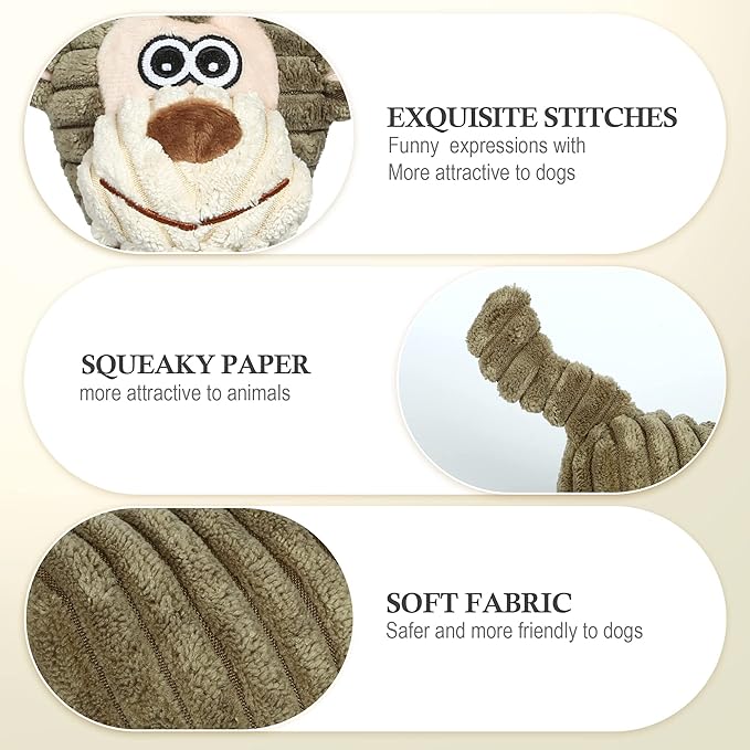 BUYPOW Dog Toys for Large Dog - Plush Squeaky Medium & Small Dog Toys - Stuffed Animals Puppy Toys - Funny Cute Dog Toys for Dog Birthday Presents (Monkey)
