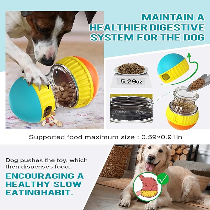 BSISUERM Dog Treat Dispensing Puzzle Toy Adjustable Food Dispenser Slow Feeder Puppy Enrichment Rolling Ball Pet Interactive Chase Toys Stimulating Game for Small Medium Dogs Gift to Keep Them Busy