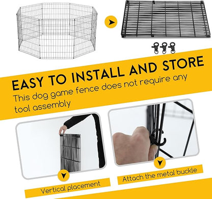 FDW 30 Inch Dog Pen 8 Panel Dog Playpen Indoor Outdoor Metal Puppy Pet Fence Portable Folding Animal Exercise Fence,Black