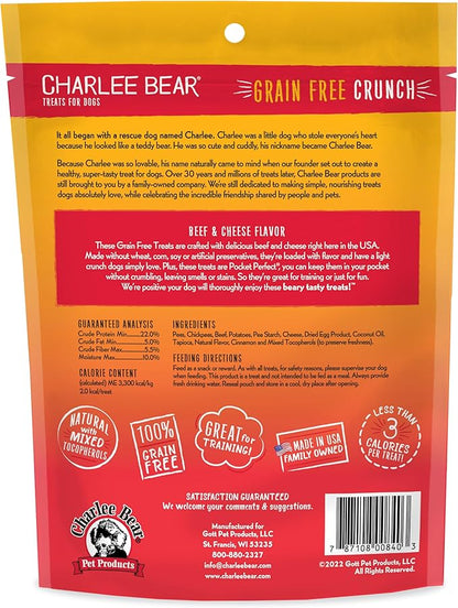 Charlee Bear Crunch Grain Free Dog Treats, Beef and Cheese, 8 Ounce Resealable Bag, Low Calorie Training Treats for Dogs, Limited Ingredient, Healthy, Crunchy Dog Snacks, Made in USA