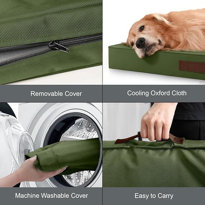 Outdoor Extra Large Dog Bed, Jumbo Waterproof Dog Bed for Large Dogs, Orthopedic Egg Crate Foam Pet Mat with Removable Oxford Cooling Cover, Amy Green