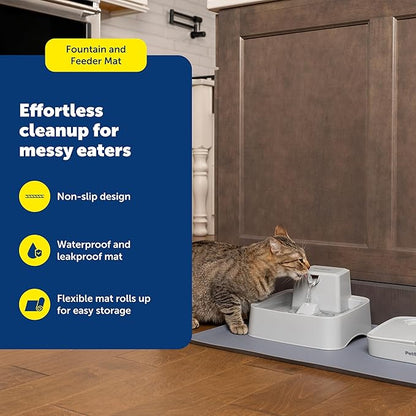 PetSafe Fountain & Feeder Mat - Keeps Floors Clean & Dry - Waterproof Pet Feeder Mat - Non-Slip Design - Raised Lip Placemat - Food-Grade Silicone - Dishwasher Safe