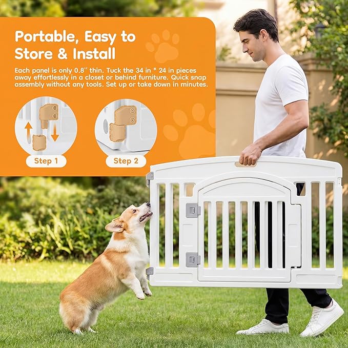 NEWBULIG Dog Playpen 6-Panel, 24IN Puppy Playpen, Stable Dog Play Pen Indoors/Outdoor with Secure Locking Door, Plastic Pet Fence for Small & Medium Dogs