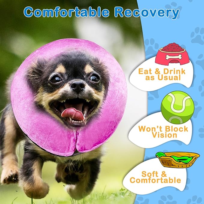 Inflatable Dog Cone Collar, Soft Dog Cone Blow-up Protective Recovery Collar, Pink (L Size)