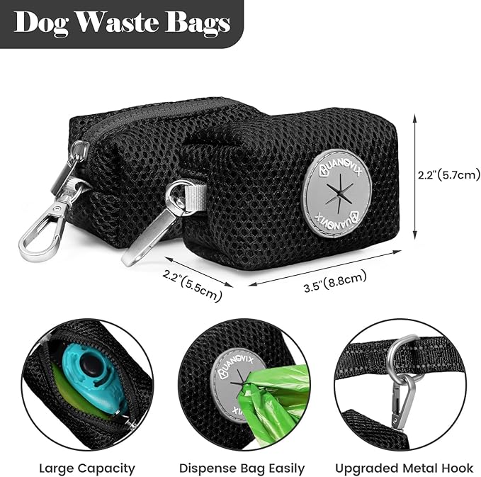 Reflective Dog Collar Leash Set, Adjustable Soft Dog Collar Leash with Poop Bag Holder Dispenser for Small Medium Large Dogs, Multiple Color Available, Black, Small