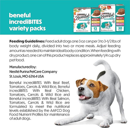 Beneful Purina Small Breed Wet Dog Food Variety Pack, IncrediBites With Real Beef, Chicken and Salmon - (Pack of 30) 3 Oz. Cans