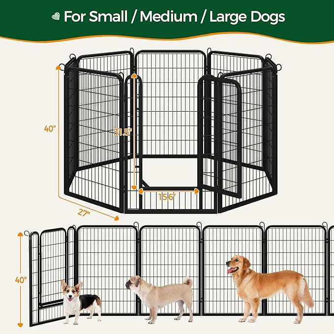 Yaheetech Dog Playpen, 40 Inch 8 Panels Heavy Duty Metal Pet Fence for Indoor Puppy Exercise Pen for RV Camping/Yard/Garden, Black