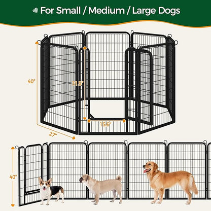 Yaheetech Dog Playpen, 40 Inch 8 Panels Heavy Duty Metal Pet Fence for Indoor Puppy Exercise Pen for RV Camping/Yard/Garden, Black