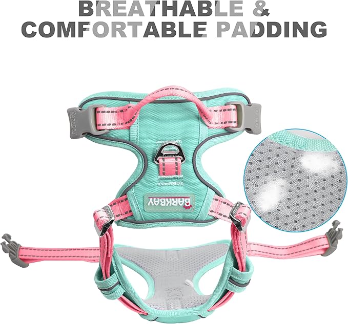 BARKBAY No Pull Dog Harness Front Clip Heavy Duty Reflective Easy Control Handle for Large Dog Walking(Cool Mint & Baby Pink,M)