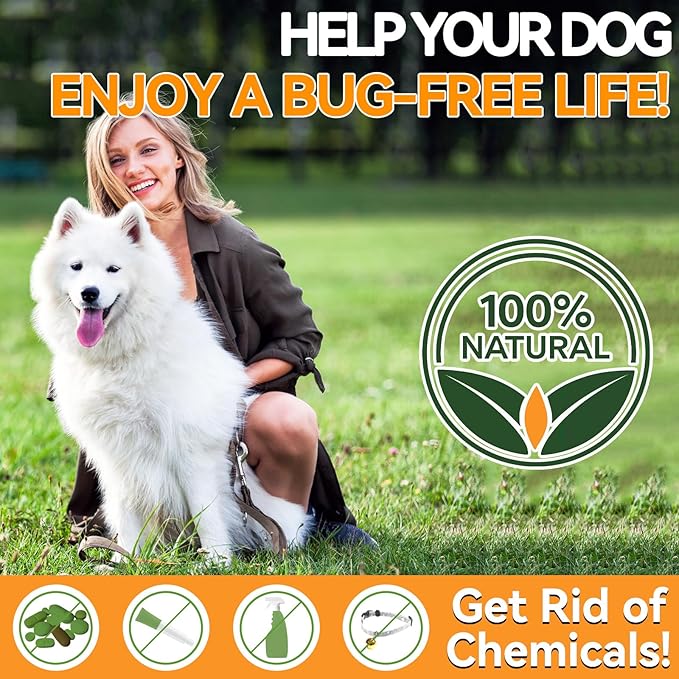 Carmelie Flea and Tick Prevention for Dogs - 200 Soft Chewables Natural Dog Flea and Tick Support - Oral Flea Supplement for All Breeds & Size Dogs, Puppy Flea Protection - Duck Flavor