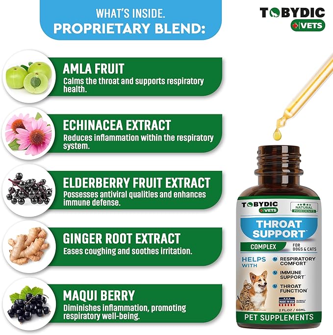 Tobydic Dry & Wet Kennel Cough Natural Relief for Dogs and Cats - Herbal Treatment Support Helps to Soothe Throat & Respiratory Trachea Comfort Supplement for Pets - Made in USA