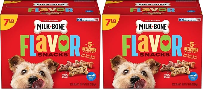 Milk-Bone Dog Treats, Flavor Snacks, Small Biscuits, 14lbs | 2 Pack of 7lbs | Crunchy Texture | Reduces Tartar