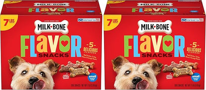Milk-Bone Dog Treats, Flavor Snacks, Small Biscuits, 14lbs | 2 Pack of 7lbs | Crunchy Texture | Reduces Tartar