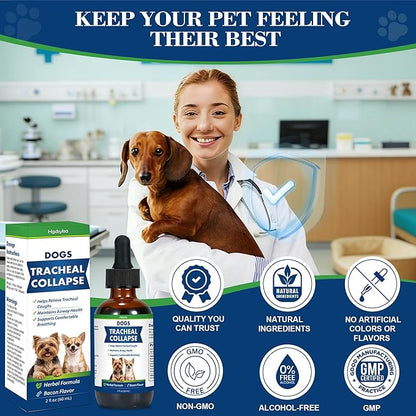 Dog Tracheal Collapse, Collapsed Trachea Treatment for Dogs, Herbal Liquid Drops Relief Cough & Helps Promote Easier Breathing, Natural Respiratory Support Airway Comfort, Bacon Flavor - 2 FL OZ