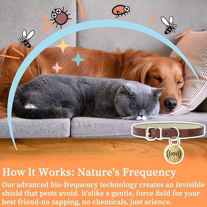 Natural Flea & Tick Repellent Collar Pendant for Dogs & Cats –12-Month Water-Resistant Biomass Energy Pet Shield – Safe for Pets When Used as Directed – Gift Ready (One Size- 2packs)