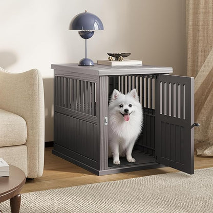 Bifanuo Dog House 30-Inch Dog Crate Furniture, Heavy Duty Dog Crate for Small Dog, Lockable Indoor Outdoor Dog Kennel & End Table, Decorative Plastic Pet Cage (Grey)
