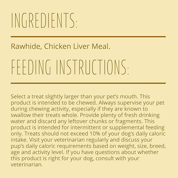 Better Belly Originals Natural Chicken Liver Flavor Small Rolls 20 Count, Highly Digestible Rawhide