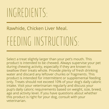 Better Belly Originals Natural Chicken Liver Flavor Small Rolls 20 Count, Highly Digestible Rawhide