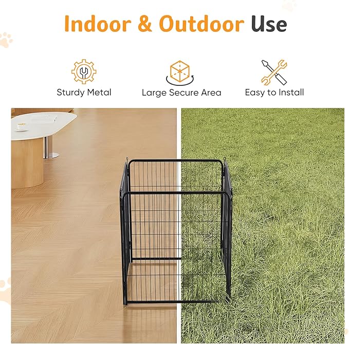 NEWBULIG Dog Playpen for Indoor 40 Inch 4 Panels - Portable Heavy Duty Metal Pet Exercise Pen, Foldable Small Medium Large Dog Puppy Playpen Fence for Outdoor RV, Camping, Yard, Garden